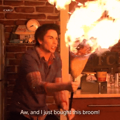 fire upside down broom